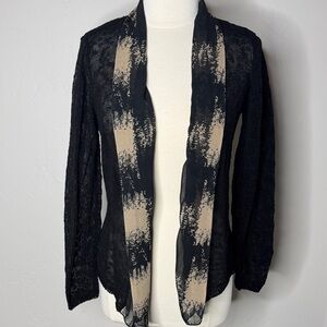 Coldwater Creek Black Cardigan With Attached Sheer Scarf